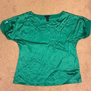 White House Black Market green silk top